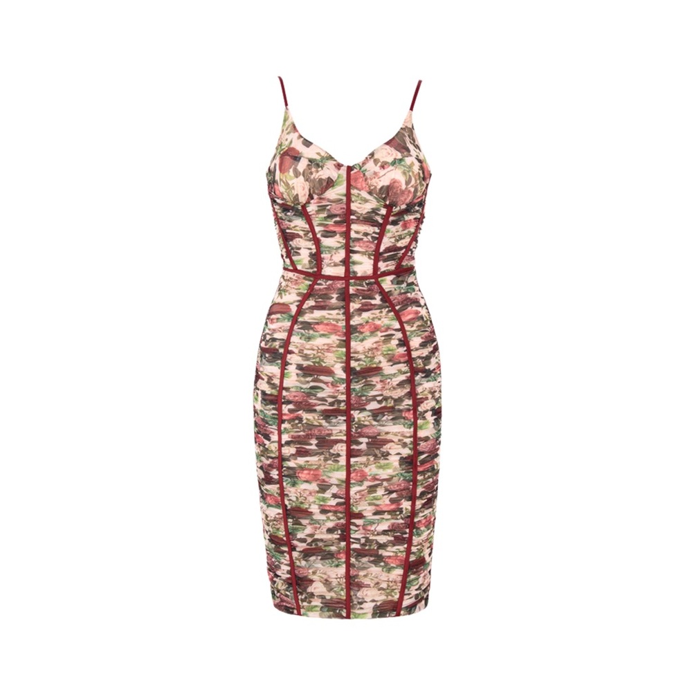 HOUSE OF CB 'Sable' Vintage Floral Ruched Corset Dress